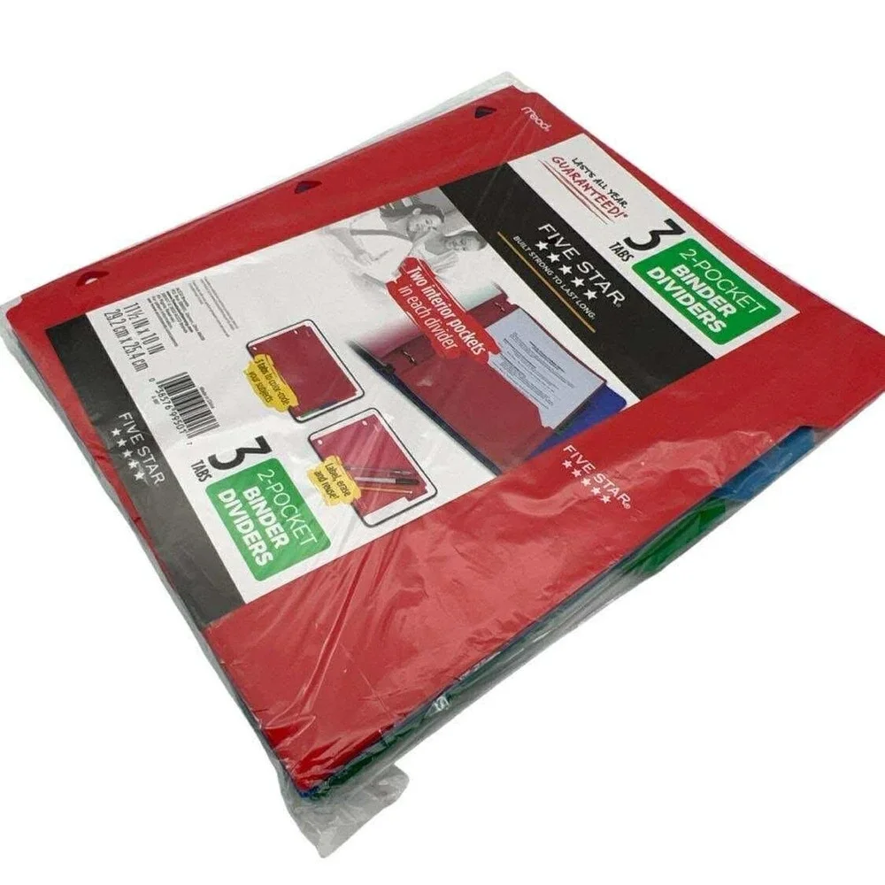 Five Star 3 Tab 2-Pocket‎ Binder Dividers School Supplies New